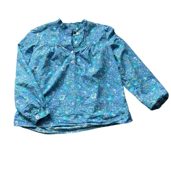 J. Crew Fresco top in blue floral cotton poplin size small popover shirt BP558 - Picture 3 of 9